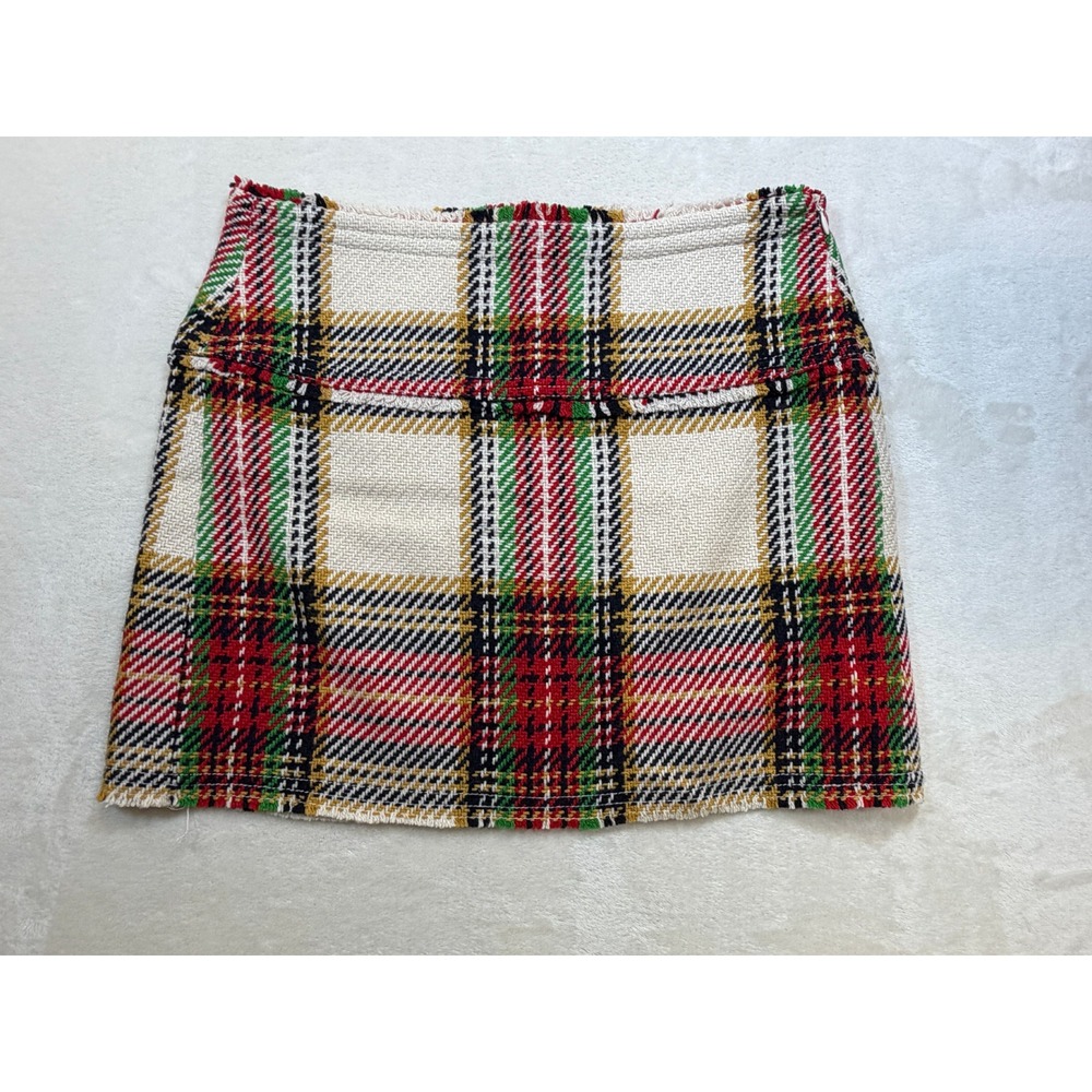 J.Crew Multicolor Plaid Tweed Frayed Mini Skirt Womens 4 Excellent